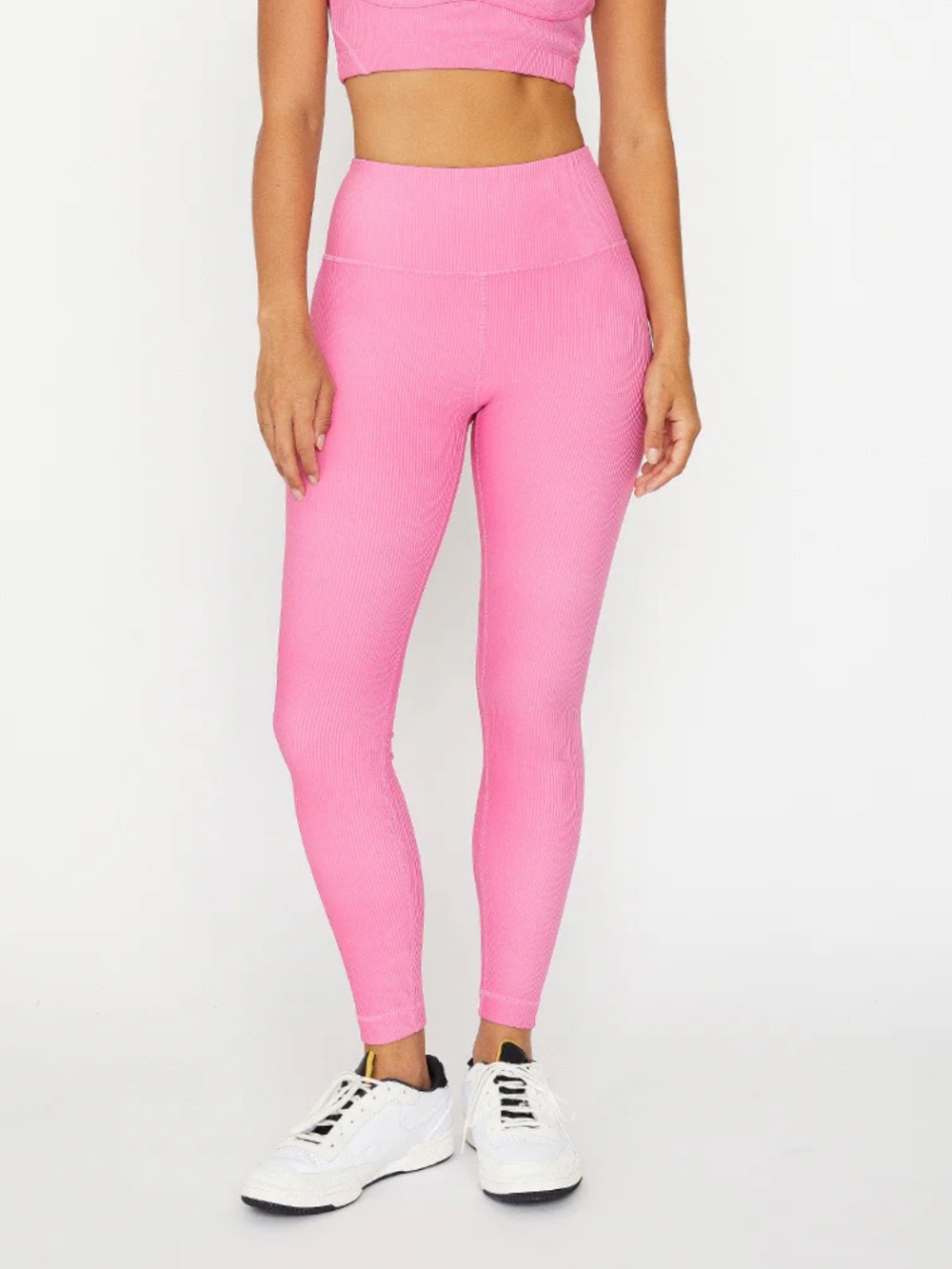 Cream Yoga High-Rise Pink Ribbed Leggings Size Medium